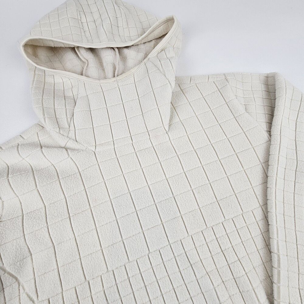 Lululemon Pullover Hoodie Mens Medium Cream Grid Fleece Cowl Neck Textured